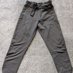 High-Rise Black Paperbag Waist Trousers with Drawstring